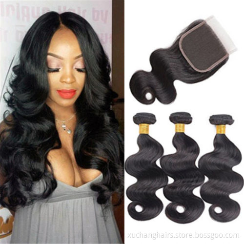 10-30"Brazilian Body Wave Hair Bundles with Closure